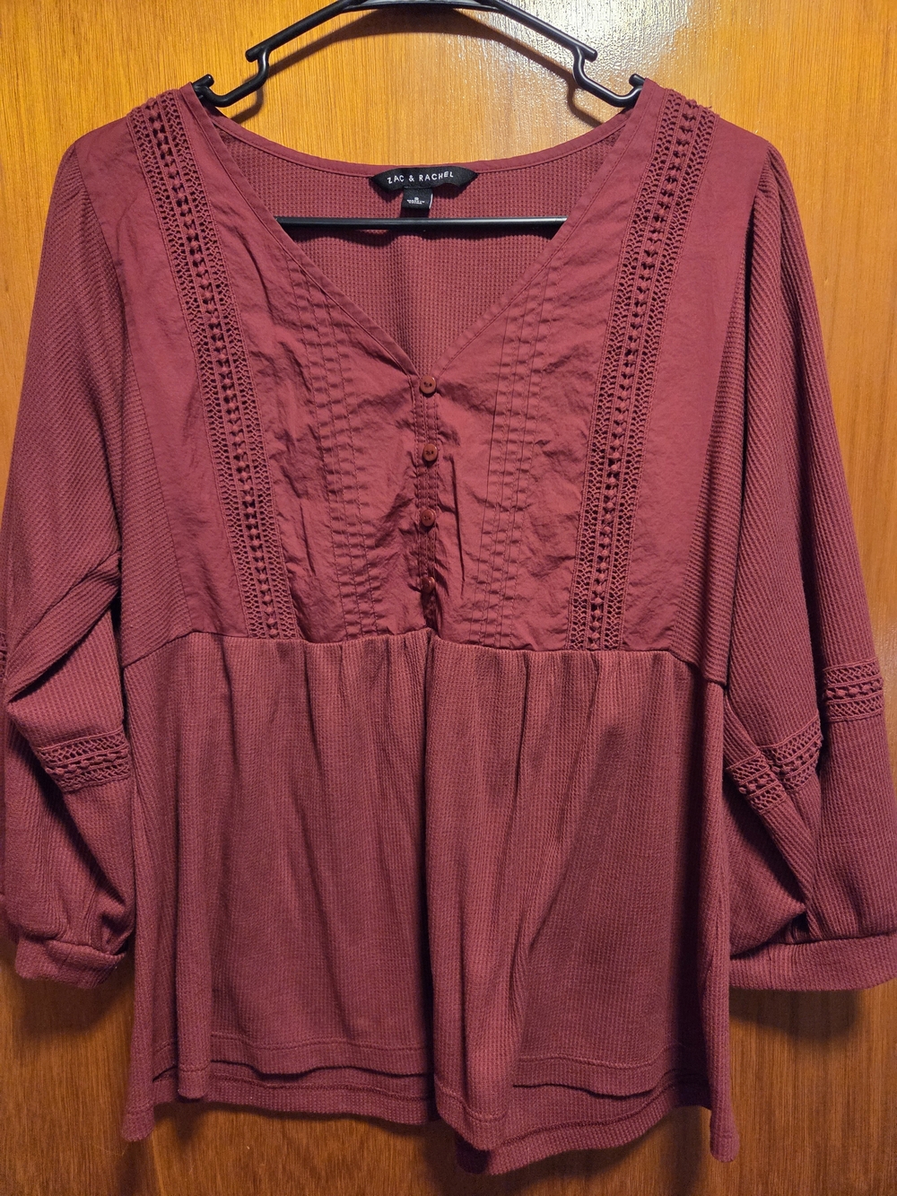 Zac & Rachel Women's Redish Button-Front Tunic with Lace Trim